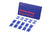 Blue Manta Sleep Nasal Strips package displayed above a clear sheet with ten dark blue nasal strips on white surface.